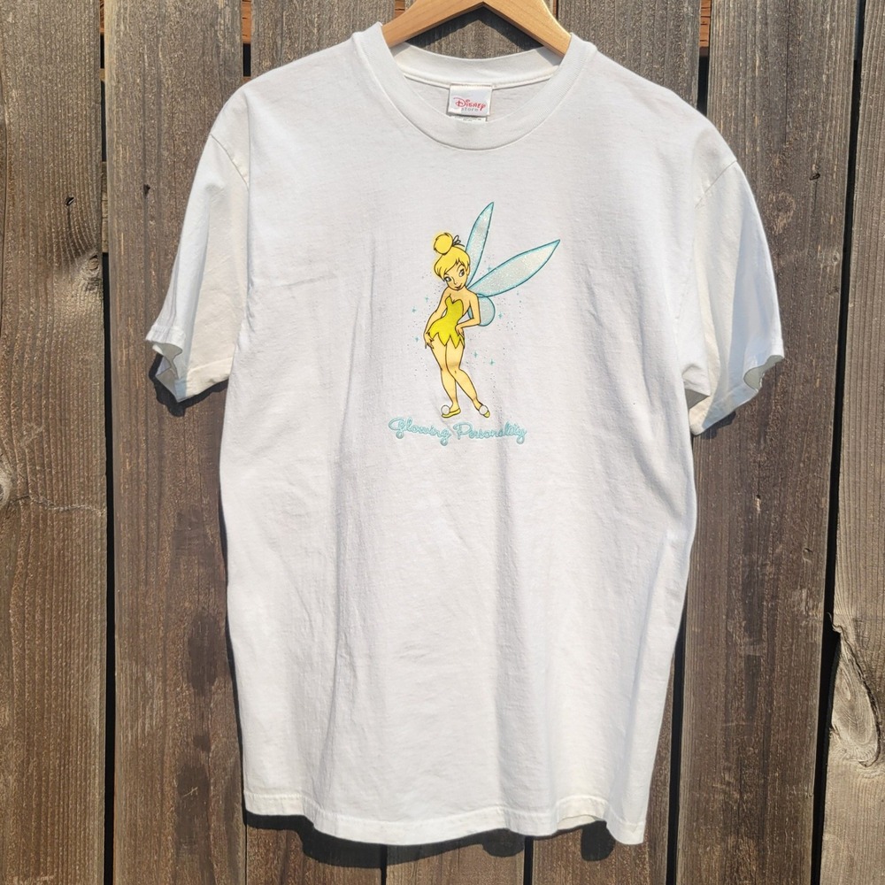 Vintage Disney Store Tinker Bell Glowing Personality White Graphic T-Shirt M Y2K